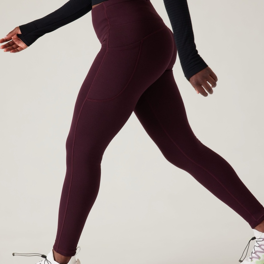 Athleta Altitude Stash Tight Polartec Power Stretch, burgundy, NWOT, size S